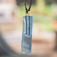 Recycled glass pendant necklace, 'Quiet Mood'