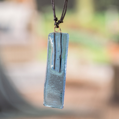 Recycled glass pendant necklace, 'Quiet Mood' - Light Blue Recycled Glass Pendant Necklace from Costa Rica