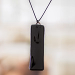 Recycled glass pendant necklace, 'Mood of Strength' - Black Recycled Glass Pendant Necklace from Costa Rica