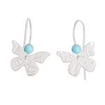 Sterling silver drop earrings, 'Butterfly Texture' - Sterling Silver and Recon Turquoise Butterfly Drop Earrings