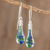Art glass dangle earrings, 'Ocean Reflection' - Blue and Green Art Glass Dangle Earrings from Costa Rica (image 2) thumbail