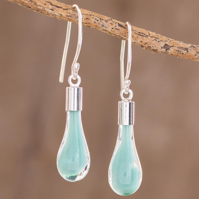Art glass dangle earrings, 'Sky Lake' - Sky Blue Art Glass Dangle Earrings from Costa Rica