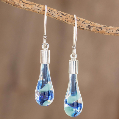 Art glass dangle earrings, Sky and Sea