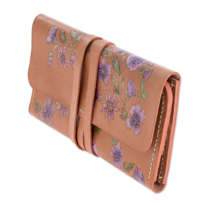 Billetera de cuero - Cartera de cuero floral pintada a mano de Costa Rica