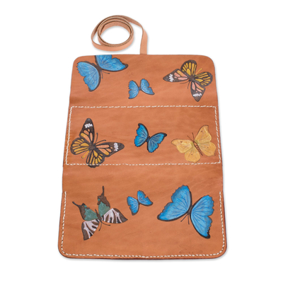 Ledergeldbörse - Handbemalte Lederbrieftasche mit Schmetterlingsmotiv aus Costa Rica