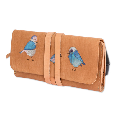 Brieftasche aus Leder, 'Vogelgesang'. - Geldbörse aus handbemaltem Leder mit Vogelmotiv aus Costa Rica