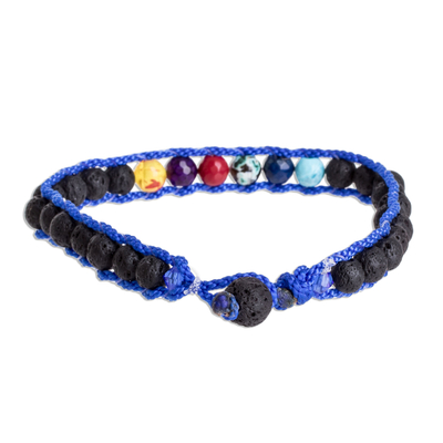 Herren-Makramee-Armband aus Glas und Lavasteinperlen in Blau