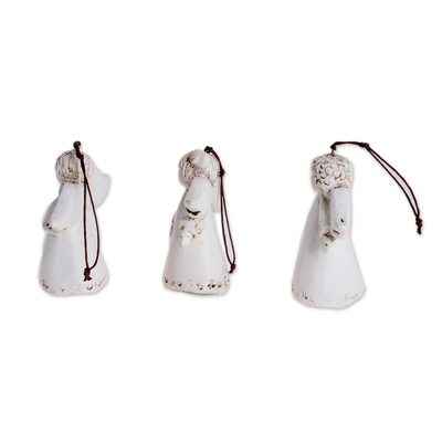 Ceramic ornaments, 'Three Angels' (set of 3) - White Ceramic Angel Ornaments from El Salvador (Set of 3)