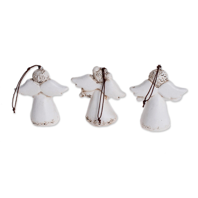 Ceramic ornaments, 'Three Angels' (set of 3) - White Ceramic Angel Ornaments from El Salvador (Set of 3)