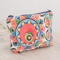 Cotton cosmetic bag, 'Costa Rican Colors' - Abstract Colorful Cotton Cosmetic Bag from Costa Rica