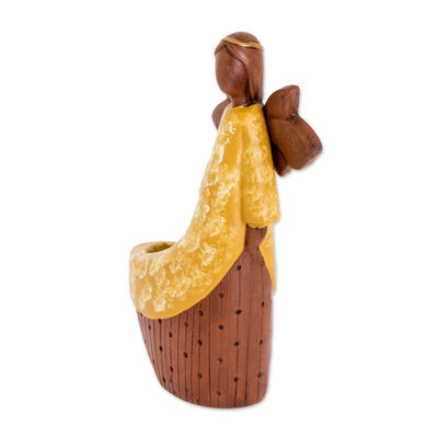 Portavelas de cerámica - Portavelas Angel Tealight amarillo de cerámica de El Salvador
