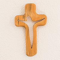 Wood wall cross, 'Open Faith' - Handmade Pinewood Wall Cross from Guatemala