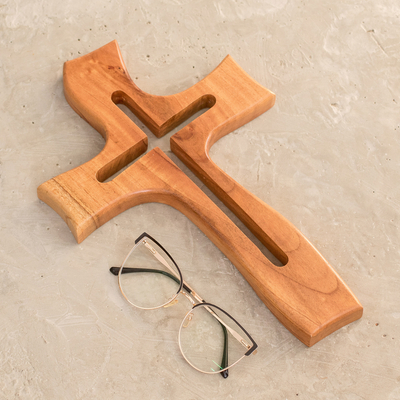 Wood wall cross, 'Freeform Cross' - Artisan Crafted Cedar Wood Wall Cross from Guatemala