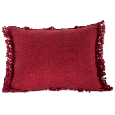 Cotton cushion cover, 'Diamond Texture in Chili' - Chili and Eggshell Textured Cotton Cushion Cover
