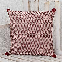 Cotton cushion cover, 'Rhombus Fascination' - Rhombus Motif Cotton Cushion cover in Chili and Eggshell