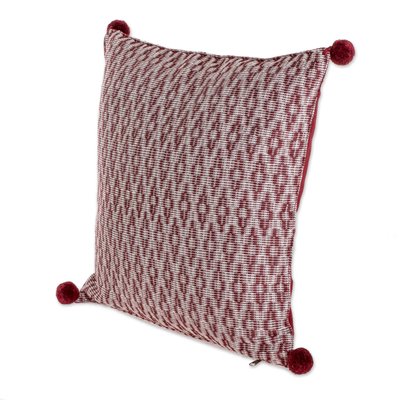 Cotton cushion cover, 'Rhombus Fascination' - Rhombus Motif Cotton Cushion cover in Chili and Eggshell