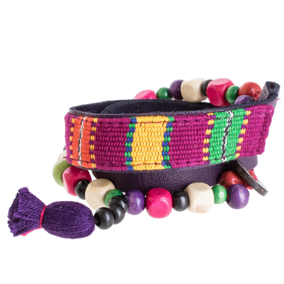 Wood and Cotton Beaded Wrap Bracelet from Guatemala