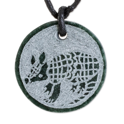 Jade pendant necklace, 'Aj' - Hand-Carved Jade Armadillo Pendant Necklace from Guatemala