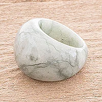 Jade domed ring, 'Earthen Wisdom' - Apple Green Jade Domed Ring from Guatemala