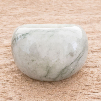 Jade domed ring, 'Earthen Wisdom' - Apple Green Jade Domed Ring from Guatemala