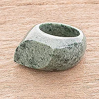 Jade signet ring, 'Green Eye' - Natural Green Jade Signet Ring Crafted in Guatemala