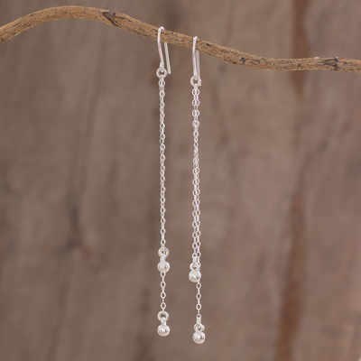 Sterling silver dangle earrings, Cascading Chain