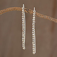 Fine silver beaded drop earrings, 'Rain of Light' - Fine Silver Beaded Drop Earrings from Guatemala