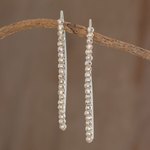 Fine silver beaded drop earrings, 'Rain of Light' - Fine Silver Beaded Drop Earrings from Guatemala