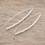 Fine silver beaded drop earrings, 'Rain of Light' - Fine Silver Beaded Drop Earrings from Guatemala
