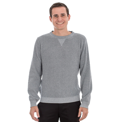 Men's recycled cotton sweater, 'Sporting Elegance in Blue' - Men's Recycled Cotton Pullover in Blue from Guatemala