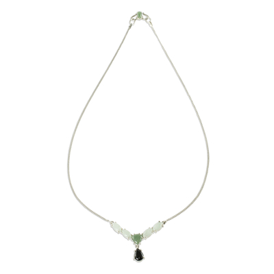 Y-Halskette aus Jade, 'Natural Trio' - Moderne Y-Halskette aus 925er Silber mit Jade in 3 Farben