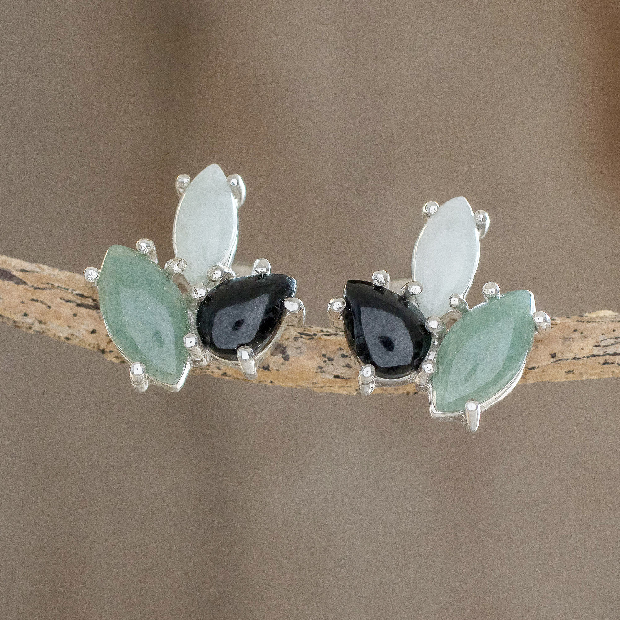 NOVICA Jade .925 Sterling Silver Stud Earrings 'Passion for Coffee'