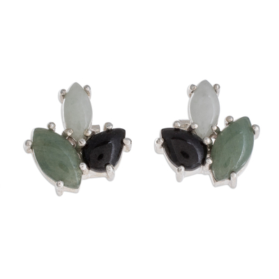 Jade stud earrings, 'Natural Trio' - Modern 925 Silver Stud Earrings  with Jade in 3 Colors
