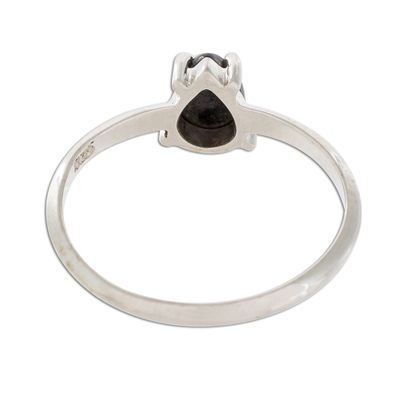 Jade solitaire ring, 'Black Teardrop' - Sterling Silver Solitaire Ring with Black Guatemalan Jade