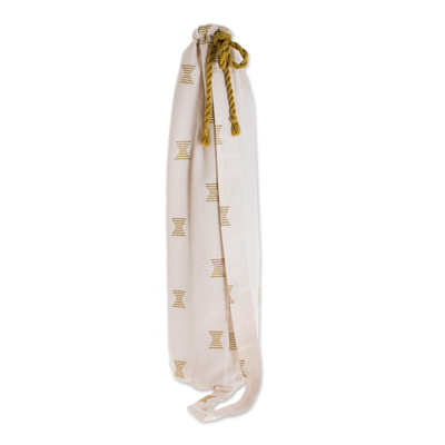 Cotton yoga mat bag, 'Chartreuse Hourglass' - Hourglass Motif Cotton Yoga Bag from Guatemala