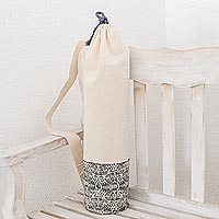 Cotton yoga bag, 'Abstract Motif' - Abstract Motif Cotton Yoga Bag in Slate and Ivory