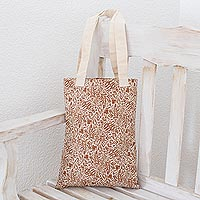 Cotton shoulder bag, 'Abstract Harmony in Sepia' - Abstract Motif Cotton Shoulder Bag in Sepia from Guatemala
