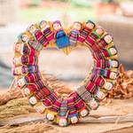 Cotton wreath, 'Quitapena Love' - Heart-Shaped Cotton Worry Doll Wreath from Guatemala