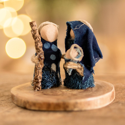 Natural fiber nativity sculpture, 'Dream of Love' - Natural Fiber Nativity Sculpture with Indigo Cotton Accents