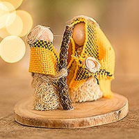 Natural fiber nativity sculpture, 'Hopeful Love' - Natural Fiber Nativity Sculpture with Yellow Cotton Accents
