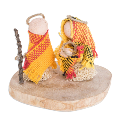 Natural Fiber Nativity Sculpture with Yellow Cotton Accents