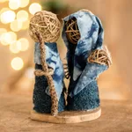 Natural fiber nativity sculpture, 'Happiness of Bethlehem' - Natural Fiber Nativity Sculpture with Blue Cotton Accents