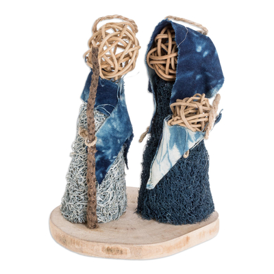 Natural Fiber Nativity Sculpture with Blue Cotton Accents