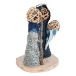 Natural fiber nativity sculpture, 'Happiness of Bethlehem' - Natural Fiber Nativity Sculpture with Blue Cotton Accents