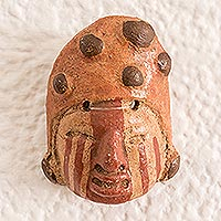 Small ceramic mask, 'Mayan Sacrifice' - Handmade Mayan Ceramic Mask from El Salvador