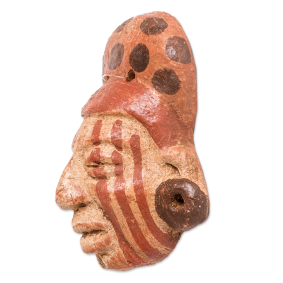 Pequeña máscara de cerámica, 'Old Jaguar' - Máscara de cerámica maya con temática de jaguar de El Salvador
