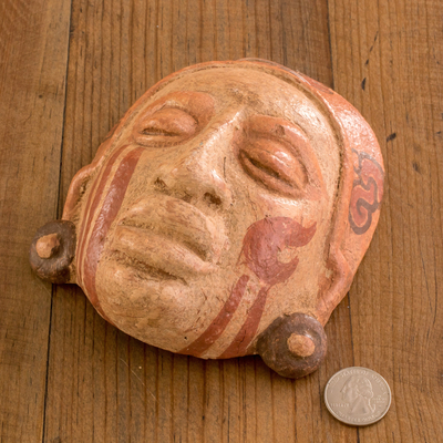 Ceramic mask, 'Mayan Shaman' - Ceramic Wall Mask of a Mayan Shaman from El Salvador