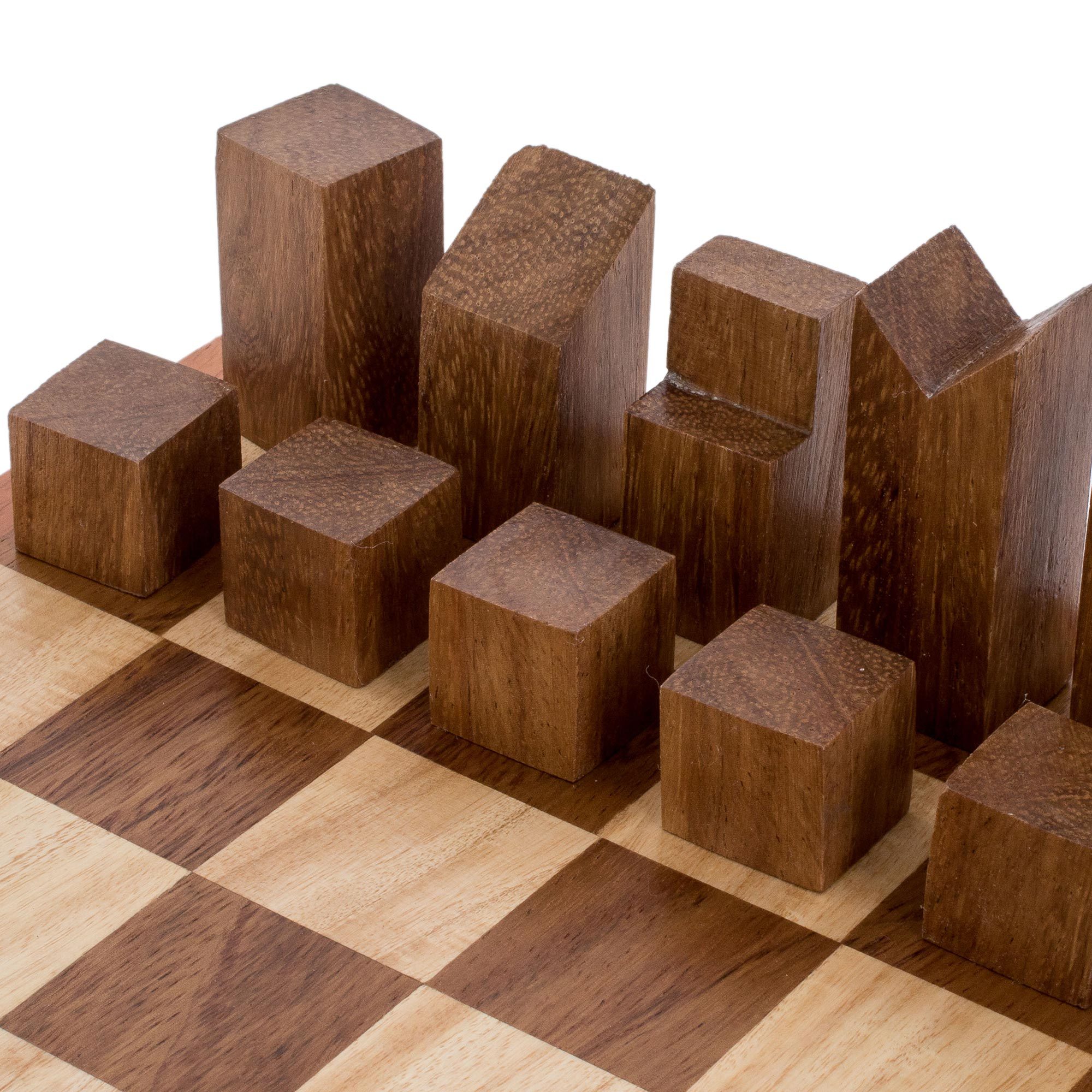 Modern Art Deco Wood Chess Set Crafted in Guatemala (12 In