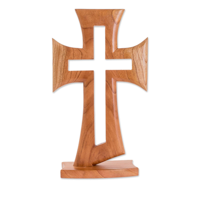 Escultura en madera, 'Luz de la Cruz' - Escultura de cruz en madera de cedro de Guatemala