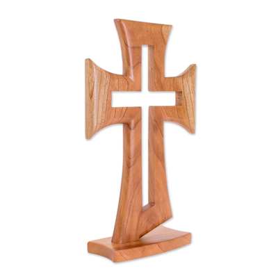 Holzskulptur, „Licht des Kreuzes“. - Zedernholzkreuz-Skulptur aus Guatemala